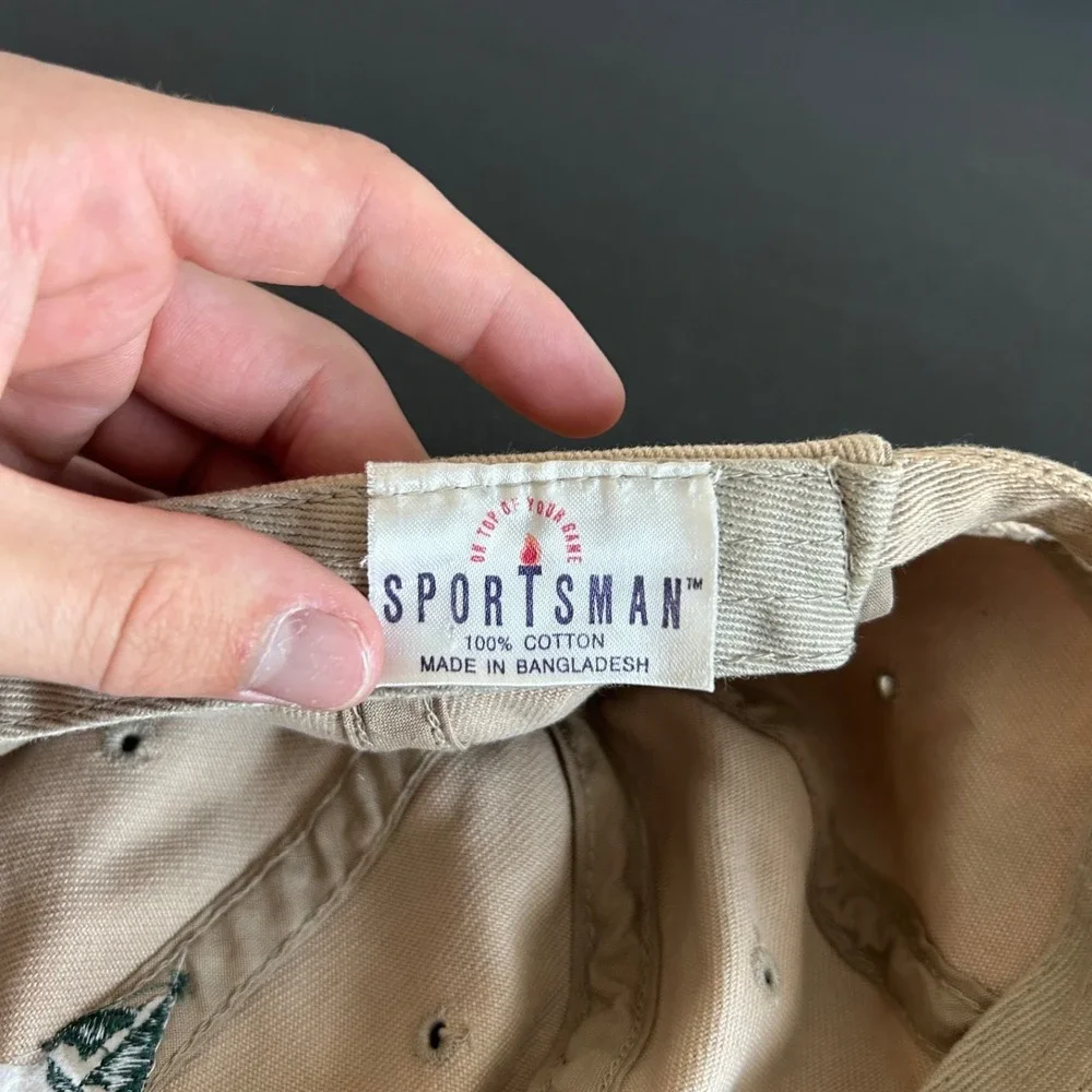 Vintage Mackinaw Island Hat Cap Strap Back Adjustable Tan Red Sailboat Adult